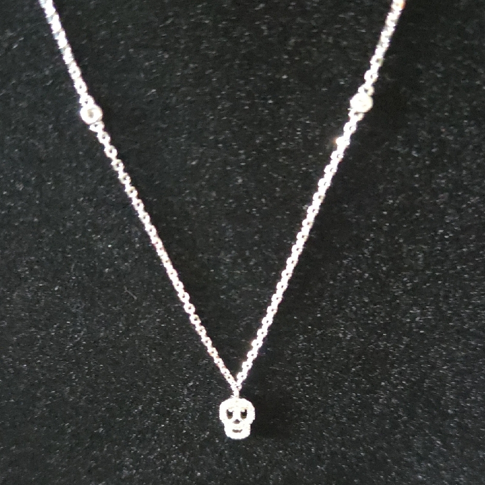 Diamond and Silver Skull Necklace - Picture 5 of 7